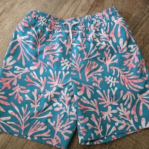 Crewcuts Teal Swim Shorts with Pink Coral Print